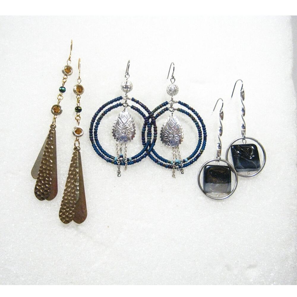 Set of Handcrafted Glass Turquoise Hoops Vintage & Shell beaded Drop Earrings